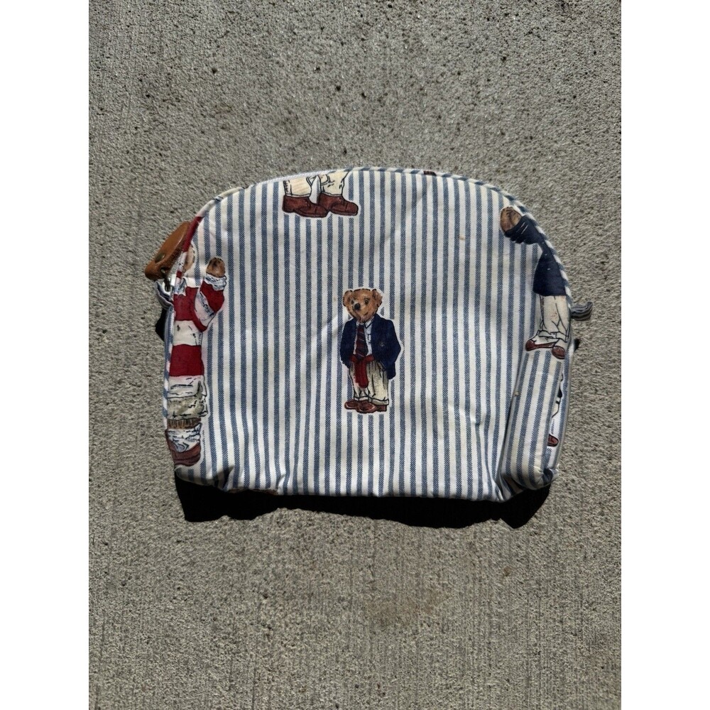 Polo Ralph Lauren Bear Pouch blue white stripe zip fashion women Coin Purse